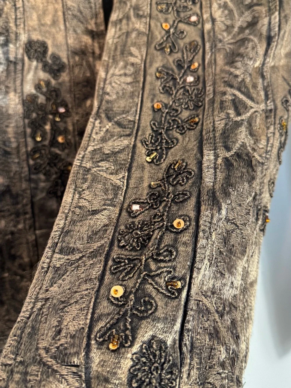 Coldwater Creek Bronze Embroidered Embellished Open Jacket Small